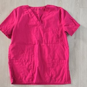 Vibrant Pink V-Neck Scrub Top